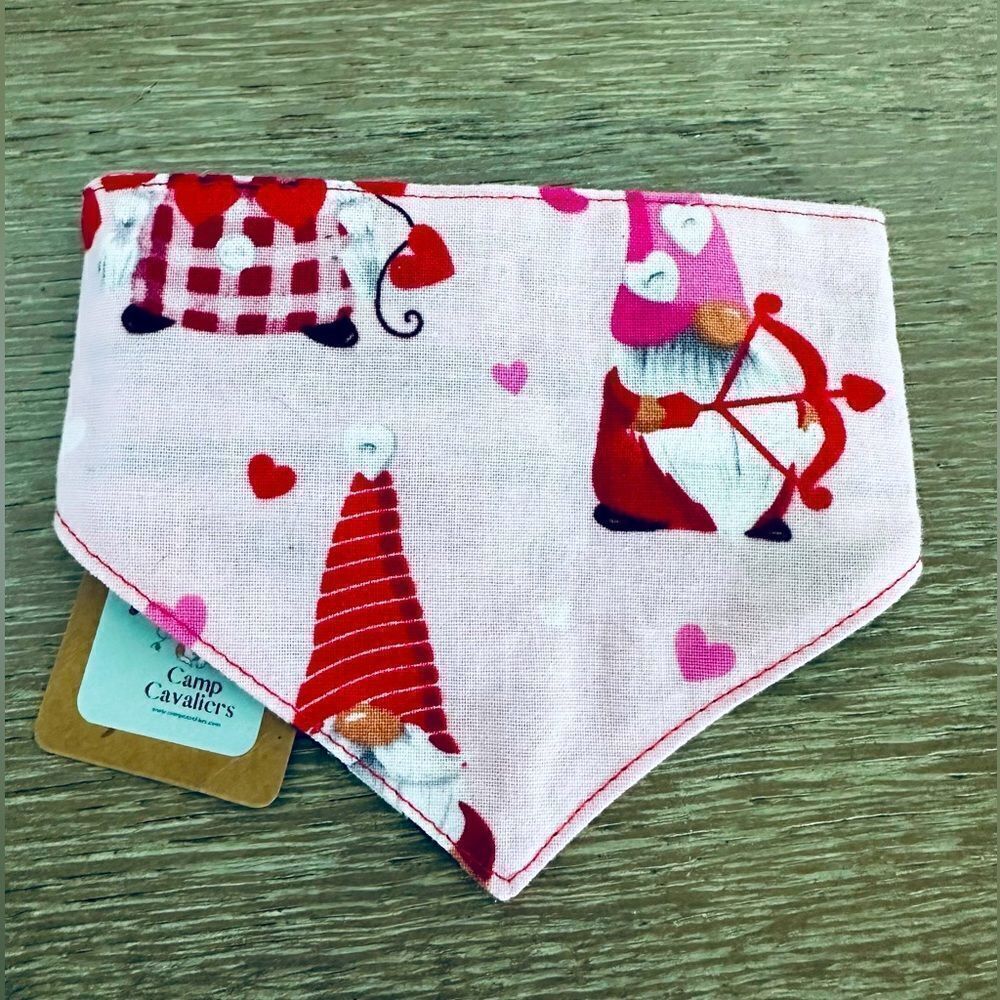 Valentine Gnome Hearts Dog Pet Bandana Collar XS